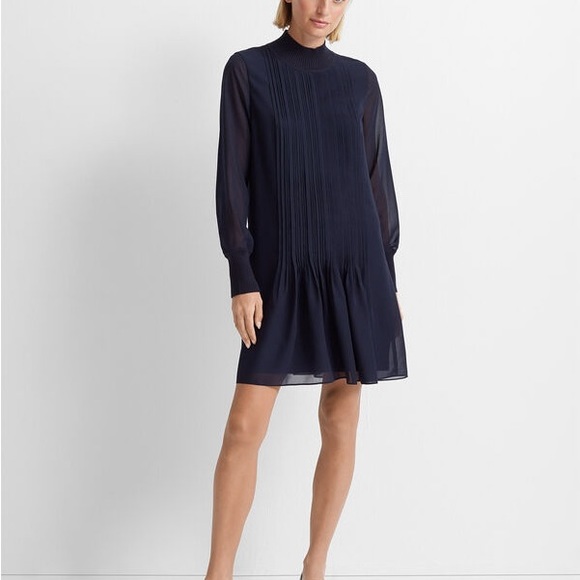 NWT Club Monaco Pintuck Rib Dress Navy Blue Size 00 XS - Picture 2 of 6